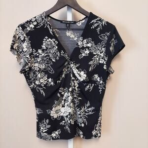 Briggs NY Baby Doll Top M Y2K Floral Black White (FLAW) Whimsigoth Dark Coquette